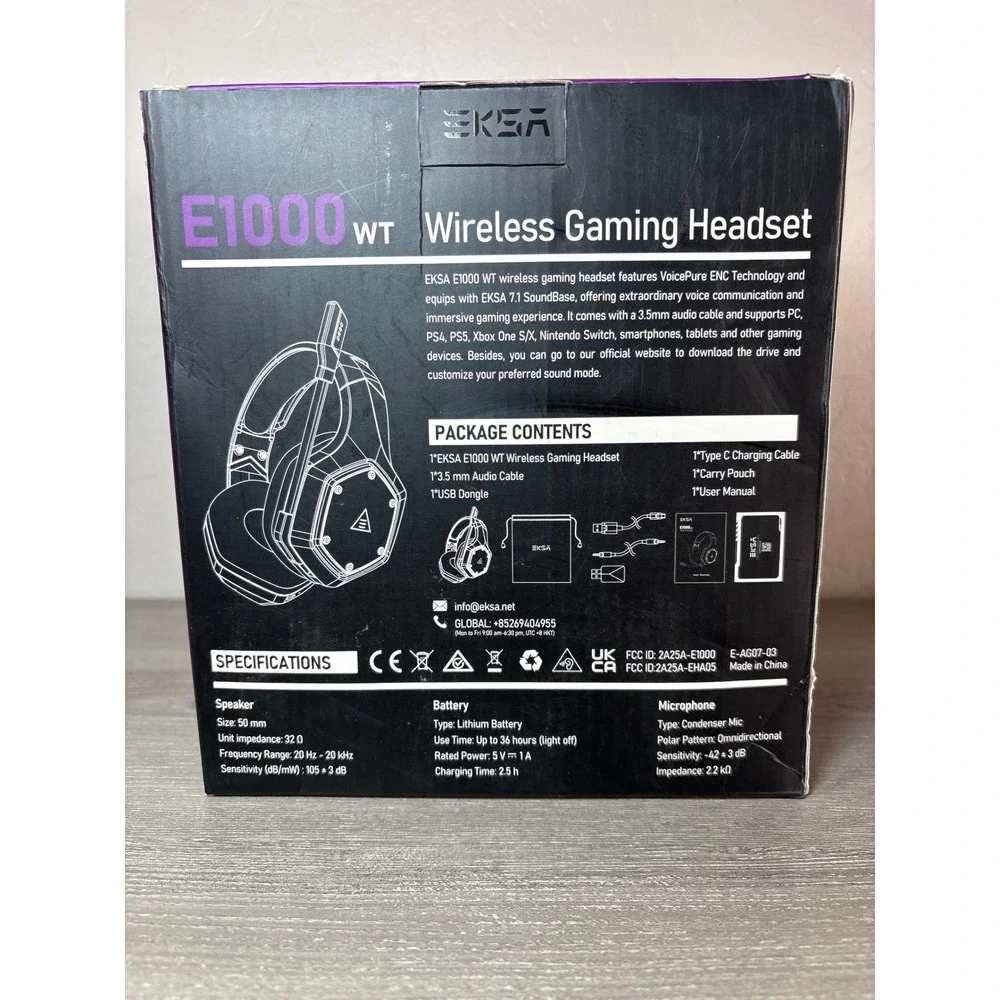 EKSA‎ E1000 WT Wireless Gaming Headset 7.1 Surround Sound White PS5 Xbox Switch